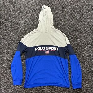 Ralph Lauren Polo Sport Classic Retro Blue/Grey/White Long Sleeve Hoodie T-Shirt